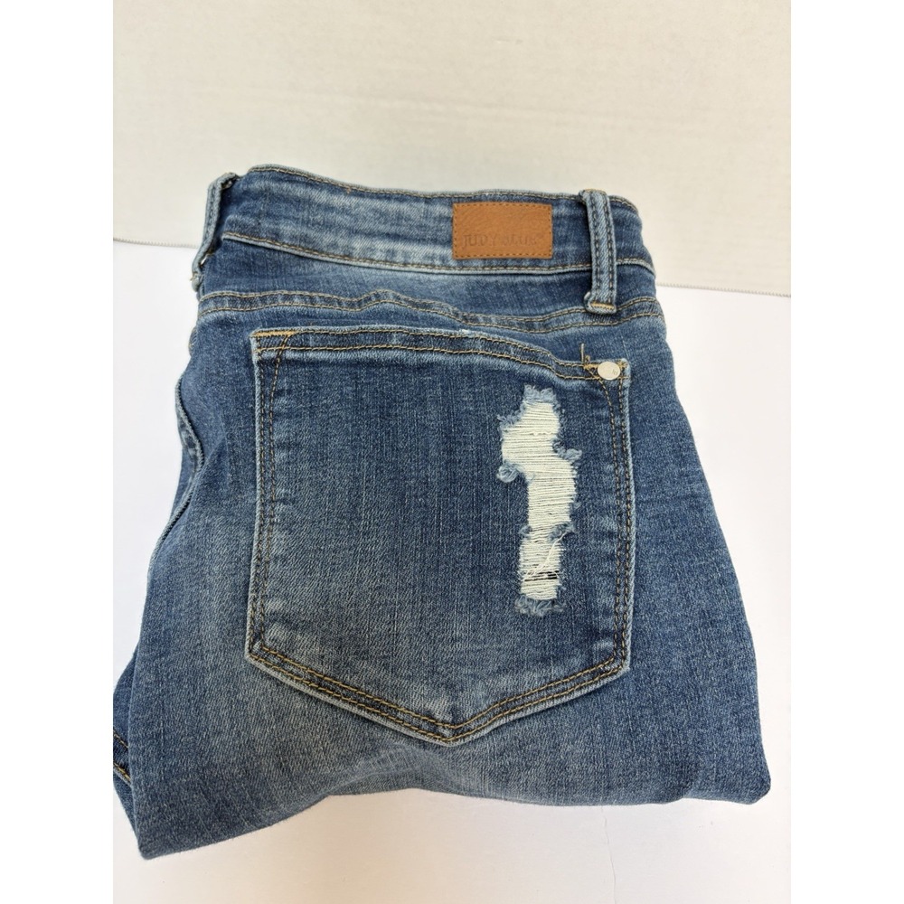 Judy Blue Jeans Hi-Rise 13/31 Skinny Fit Distressed Striped Patches Denim #88181